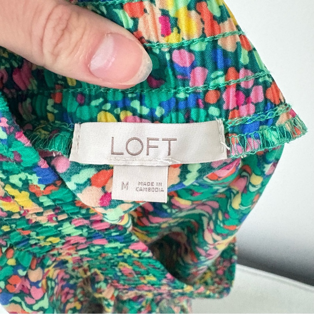 LOFT Green Floral Midi Skirt with Pink & Yellow Accents - Picture 5 of 6